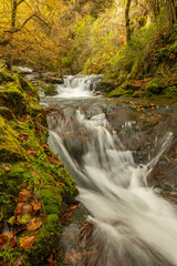 Infierno River waterfalls in autumn, on the Pexanca route, Infiesto, Asturias, Spain