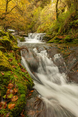 Infierno River waterfalls in autumn, on the Pexanca route, Infiesto, Asturias, Spain