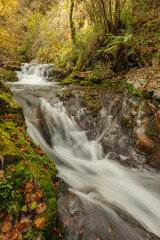 Infierno River waterfalls in autumn, on the Pexanca route, Infiesto, Asturias, Spain