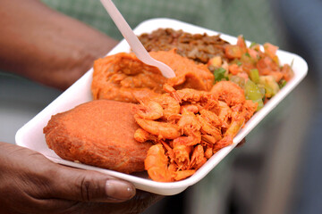Acaraje. Traditional Brazilian food, made with vatapá, caruru and dried shrimp.