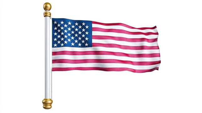 A photostock of an American flag waving in a patriotic pose on isolated on transparent PNG background, High Quality.