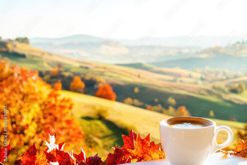 Poster A cup of coffee sits on a table with a clean and simple background