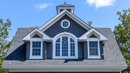 Obraz premium Classic American Suburban House with Gray Siding and White Trim