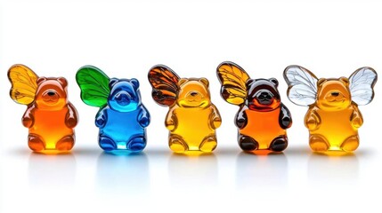 Fototapeta premium A photostock of assorted colorful gummy bears lined up in various poses on isolated on transparent PNG background, High Quality.