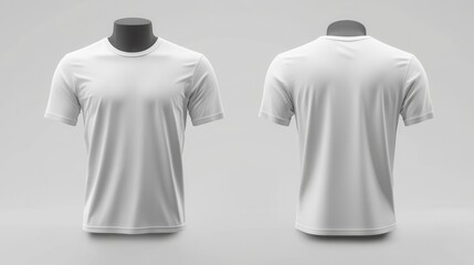 Men s white blank T-shirt template, from two sides, natural shape on invisible mannequin