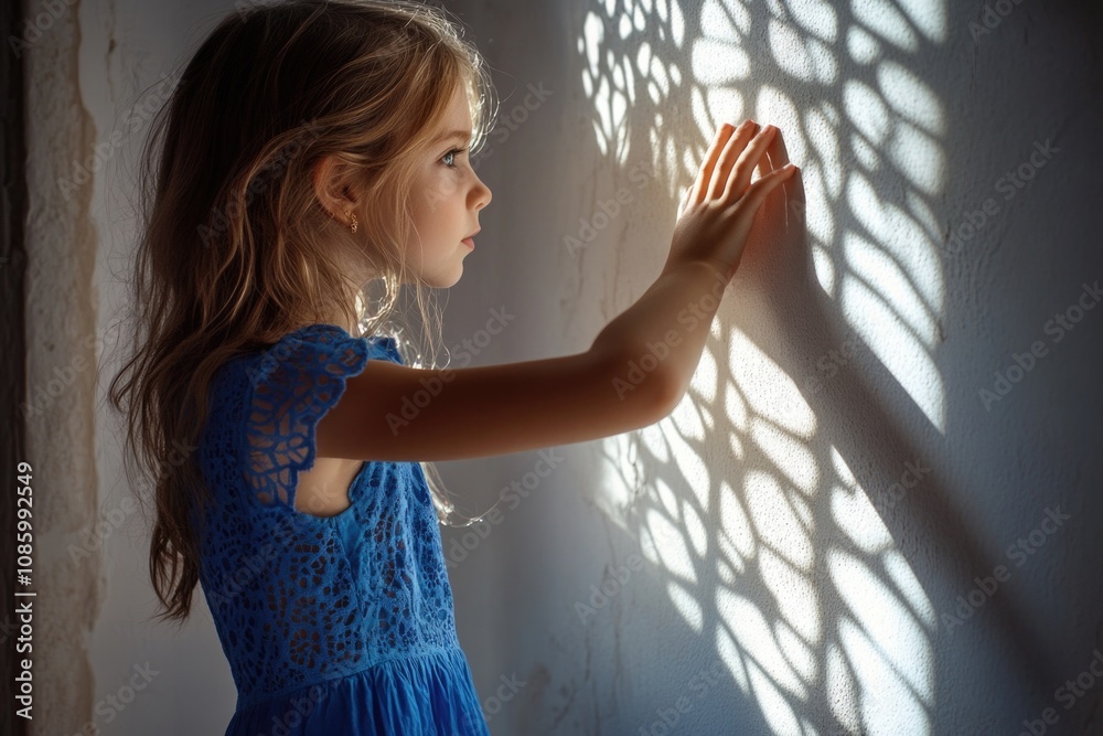 Poster a young girl stands in front of a window with her back to the viewer