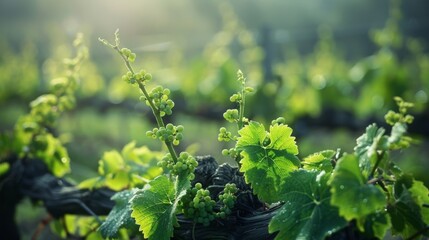 Delicate Foliage Blooming in a Vineyard