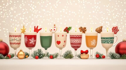 Festive holiday drinks in decorative glasses.