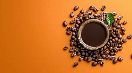 A photostock of multiple whole coffee beans scattered in a circular pattern on isolated on transparent PNG background, High Quality.