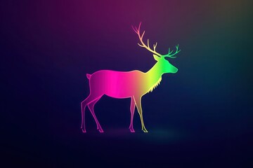 A reindeer silhouette with a glowing gradient from neon magenta to neon lime, softly lit against a dark backdrop, adding a modern festive touch