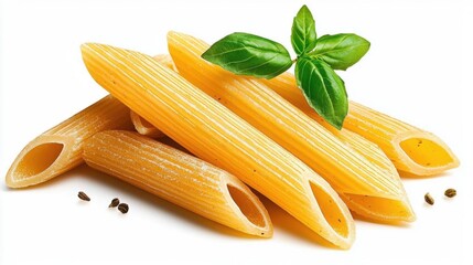A photostock of scattered pasta penne pieces arranged randomly on isolated on transparent PNG background, High Quality.