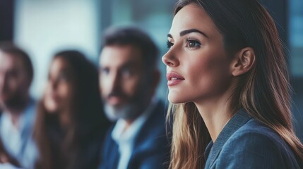 Fototapeta premium Shot of a group of businesspeople sitting together in a meeting, focused on discussion
