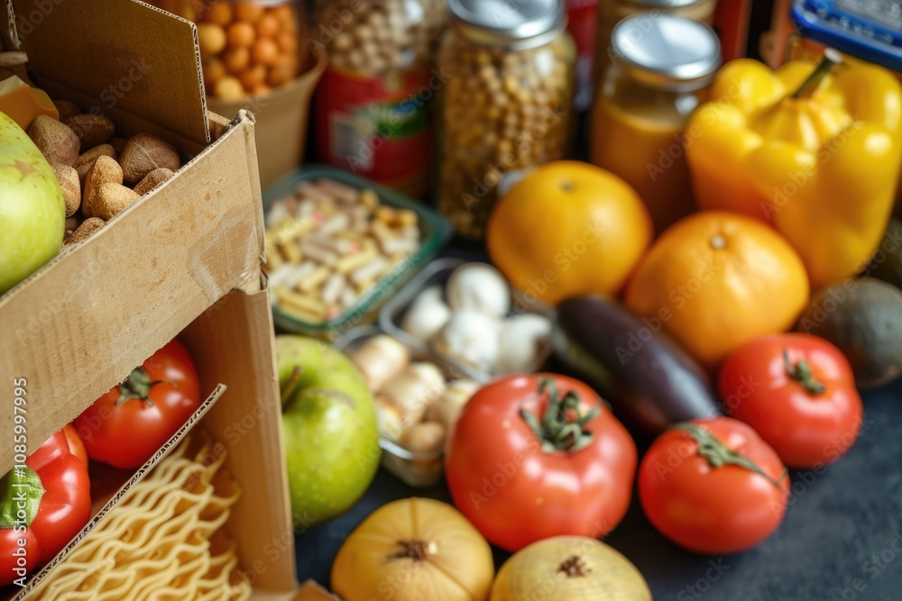 Poster a colorful display of fresh fruits and vegetables on a table, ideal for use in food, cooking or heal