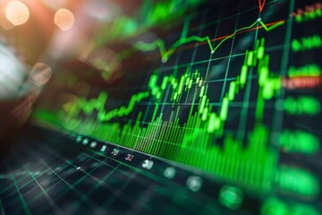 Fototapeta premium Upward Trend in Green Stock Market Graph