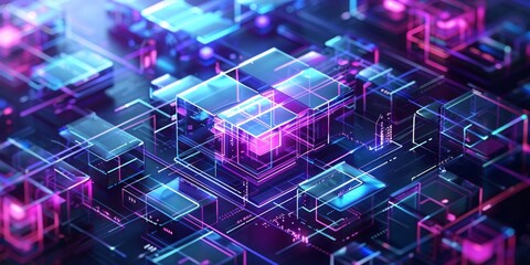 Obraz premium Exploring Depth in Neon Grid Geometric Art
