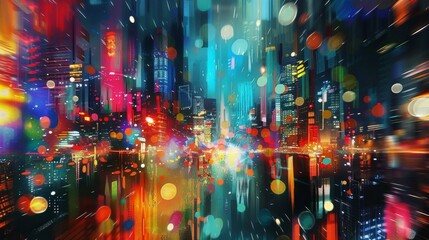 Naklejka premium Dynamic Urban Festivity: Blurry Image of Nighttime Fireworks Show