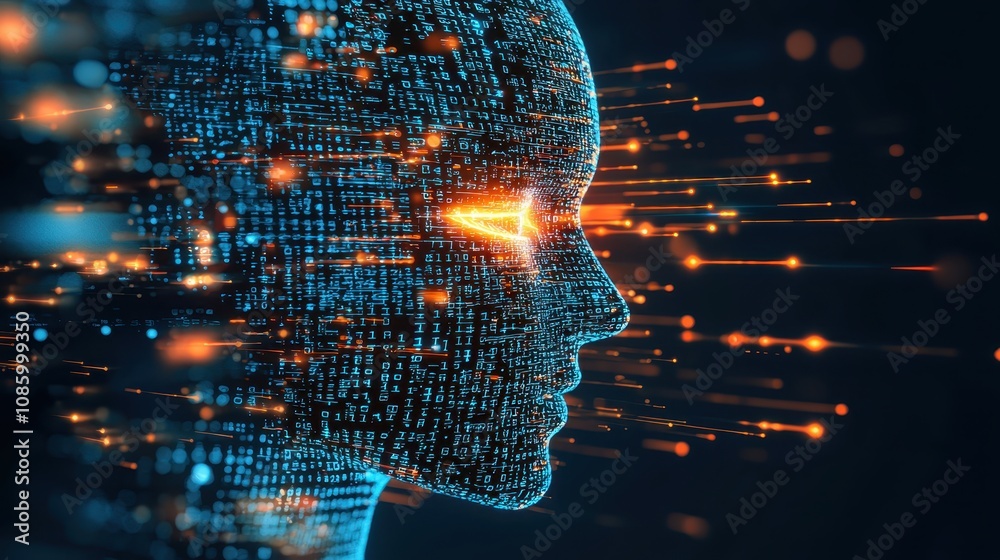 Aufkleber abstract representation of a digital human face formed from binary code, symbolizing artificial inte