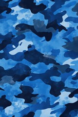 A close-up of a blue and black camouflage print fabric with a textured, irregular pattern