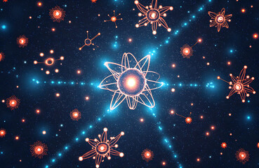 Celestial Fireworks Pattern in Blues and Oranges on Night Sky