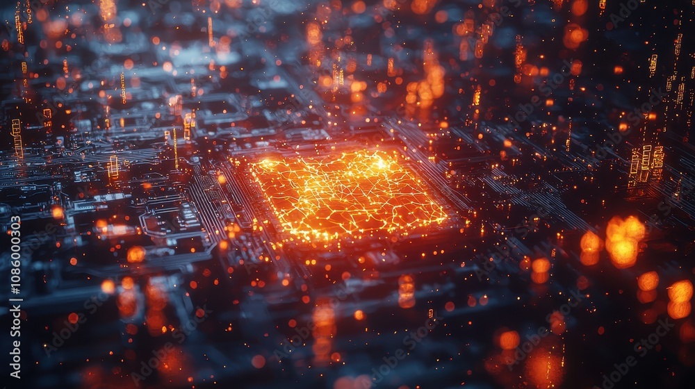 Aufkleber abstract digital circuit board with glowing elements and data streams creating a futuristic technolo