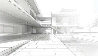 Obraz premium Architect's Sketch of a Modern Architectural Plan