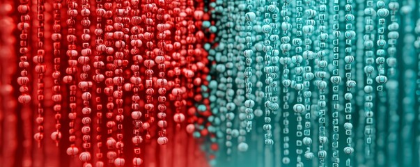 Digital Background Featuring Red and Blue Binary Code on the Screen Representing a Data Technology Concept