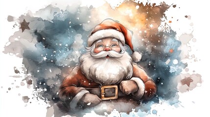 Classic Hand-Drawn Santa Claus Poster: Retro Circular Design with Teal Background & Red Textured Border, Perfect for Festive Sports Interiors and Vintage Christmas Decor!