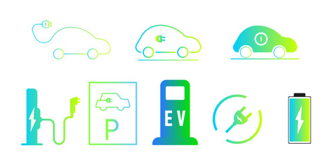 Charging station logo EV car hybrid and electric vehicles set.Eco friendly electro car idea concept.