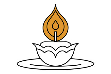 Line Drawing of Candle in Krathong Traditional Thai Festival Illustration