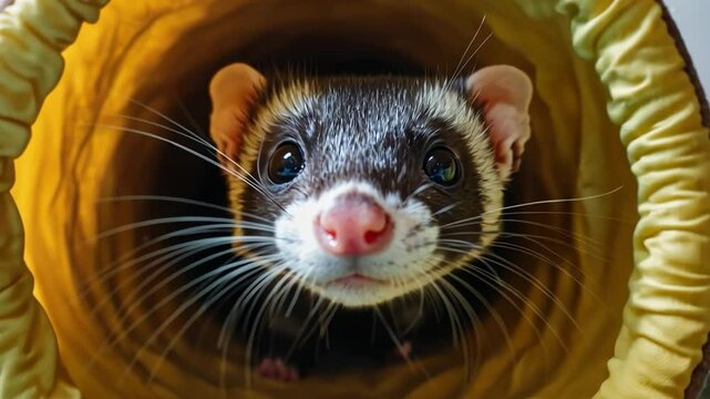 Curious Ferret in a Yellow Burrow 