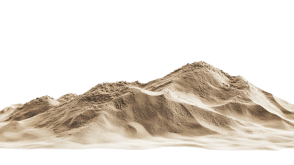 Pile of beach sand isolated on a white background. Desert dunes.
