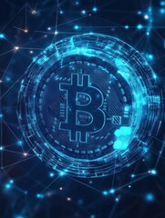 Obraz premium Blockchain technology futuristic hud background with world globe and blockchain polygon peer to peer network. Global cryptocurrency blockchain business banner concept.