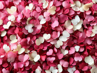 Festive digital confetti backgrounds with bright and colorful heart-shaped confetti in shades of red, pink, and white to enhance digital content