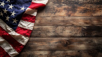 Fototapeta premium United States flag on wooden background, for patriotic themes