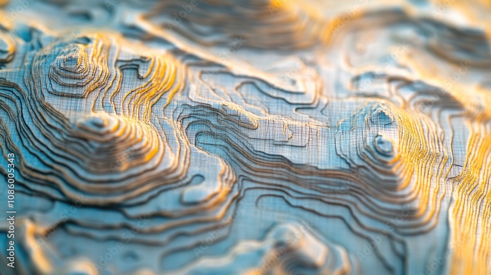 Poster a detailed view of a mountain terrain on a map, useful for outdoor planning and navigation