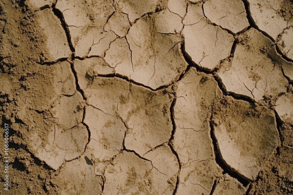 Poster a detailed view of a dirt surface with visible cracks