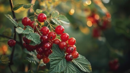 Obraz premium Fresh berries hang from the branches of a tree in a lush green environment