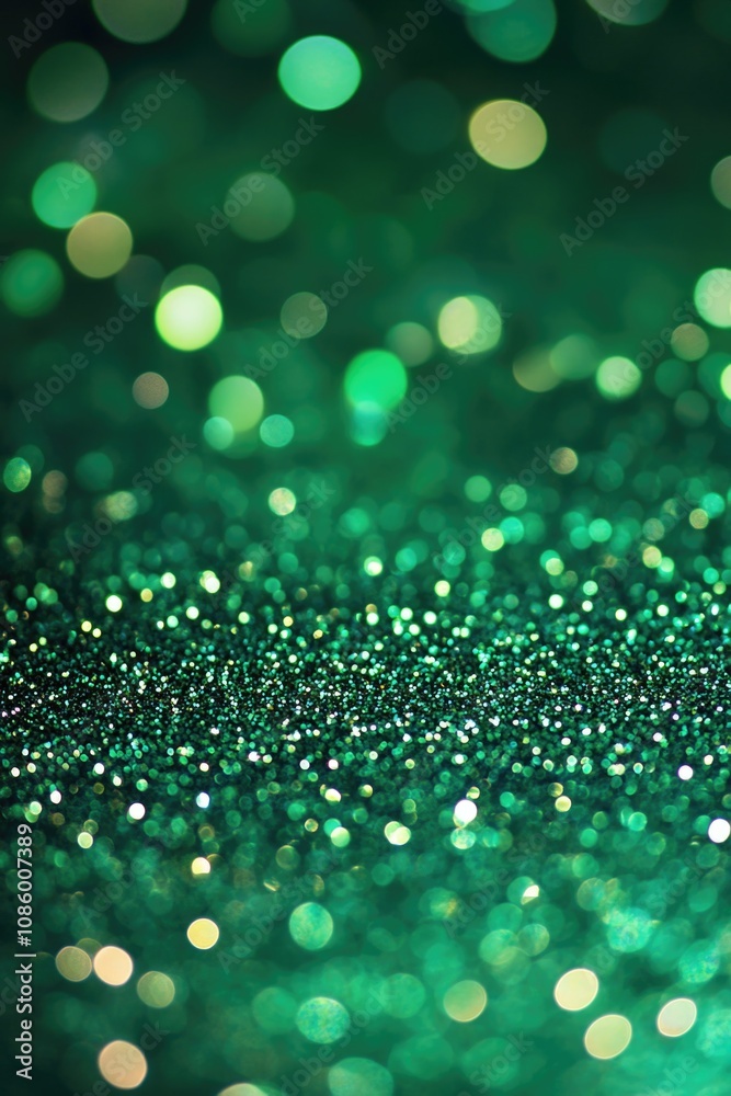 Poster a bright and shiny close-up of a green glittery background, ideal for highlighting text or graphics