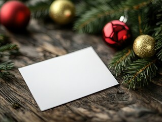 Christmas Card Mockup: Rustic Wood & Festive Decor