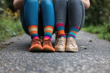 Two individuals relaxing outdoors, feet crossed in a casual pose