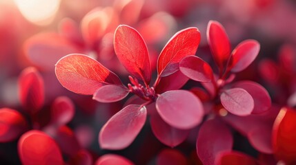 A detailed view of a plant featuring vibrant red foliage