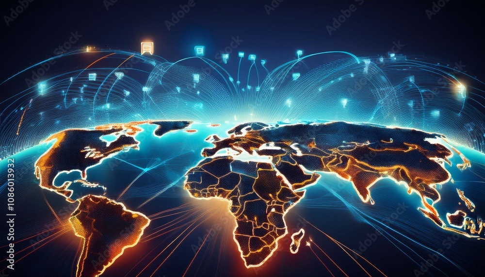 Wall mural globalization and global networking concept with hand drawn arrows representing travel worldwide con