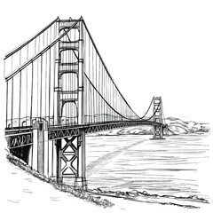 Golden Gate Bridge with fog illustration