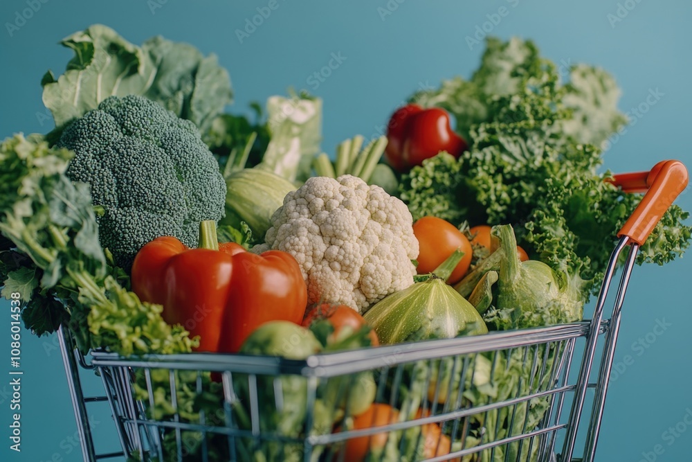 Poster a colorful display of fresh produce in a shopping cart