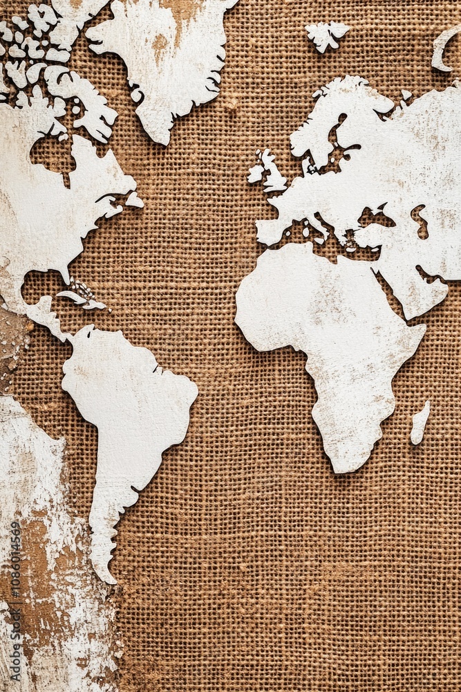 Poster a detailed view of a world map with various countries and continents
