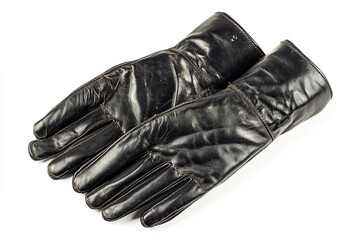  Black leather gloves isolated on white background.