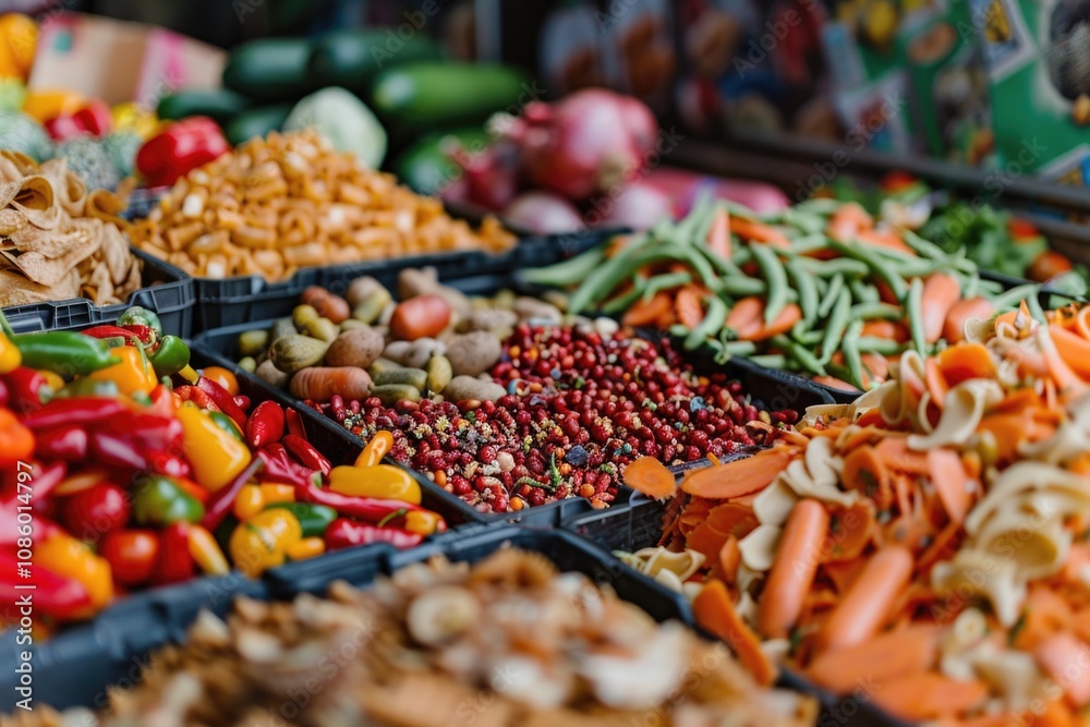 Poster A colorful array of fruits and vegetables on display at a market or grocery store