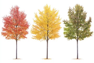 Fototapeta premium Four distinct trees with various colors against a white background, ideal for illustrations and designs
