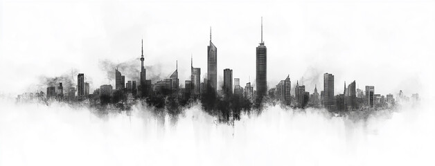 Fototapeta premium A black and white watercolor painting style cityscape