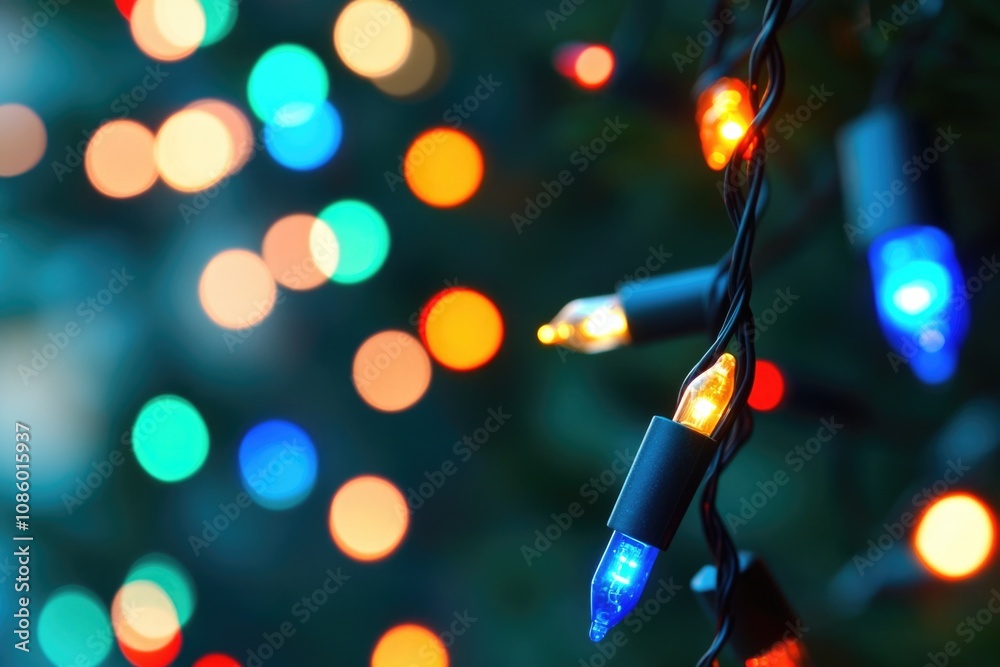 Poster Close-up view of a colorful Christmas light string